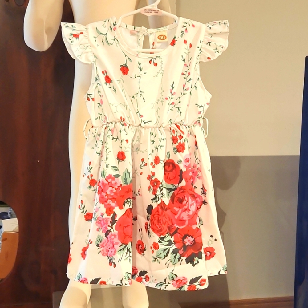 NEW GIRLS DRESS RUFFLE ON SLEEVELESS SLEEVE RED ROSE DRESS SIZE 2T